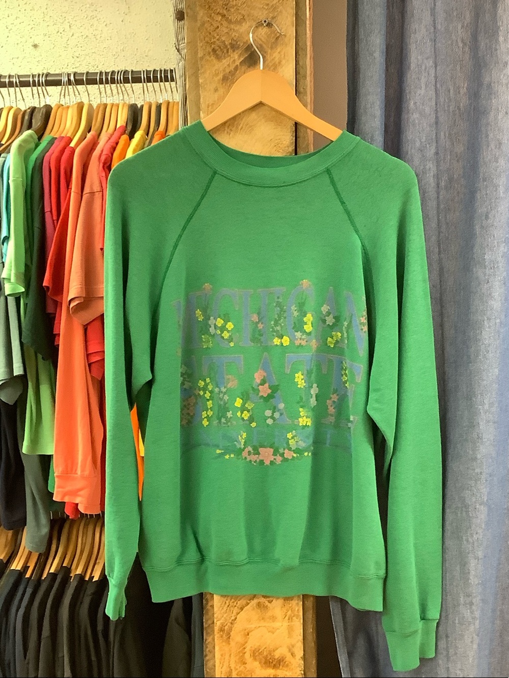 Vintage Michigan State Floral Green Sweater